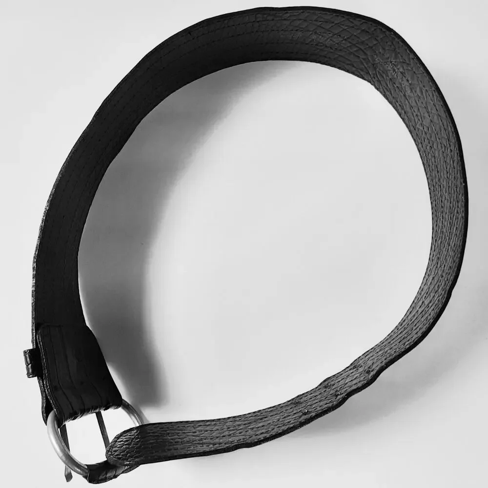 Abbe' Creations Womens Black Crocodile Embossed Genuine Leather Wide Belt Small